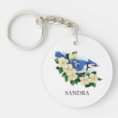 Dogwood Flower and Blue Jay Bird Sleutelhanger (Voorkant)