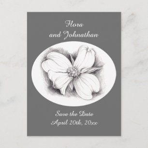 Dogwood Flower Drawing Save the Date Wedding Aankondigingskaart
