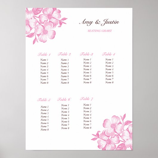 Dogwood Flower Wedding Seating Chart Poster (Voorkant)