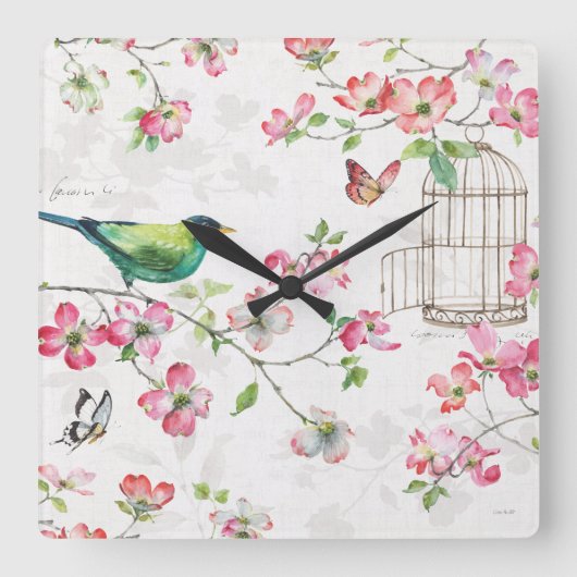 Dogwood Garden Vierkante Klok (Voorkant)