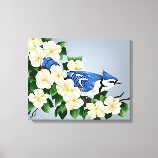 Dogwood met Blue Jay Bird Canvas Afdruk (Voorkant)