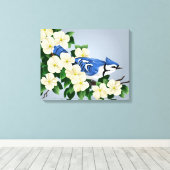 Dogwood met Blue Jay Bird Canvas Afdruk (Insitu (Houten vloer))