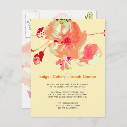 Dogwood/roze/perzik/bruiloft Uitnodigingen briefka (Voorkant / Achterkant)