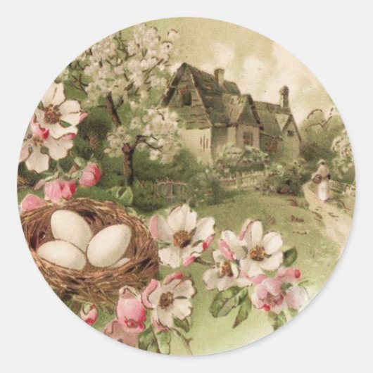 Dogwood Tree Bird Nest Egg Cottage Ronde Sticker (Voorkant)