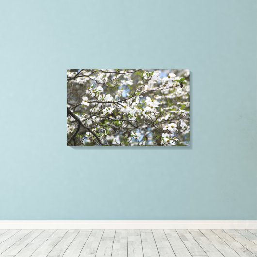Dogwood Tree White Flower Blossom Canvas Afdruk (Insitu (Houten vloer))
