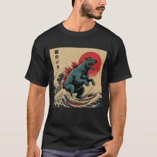 Dogzilla Kat Japans Hondenliefhebber Sunset Waving T-shirt
