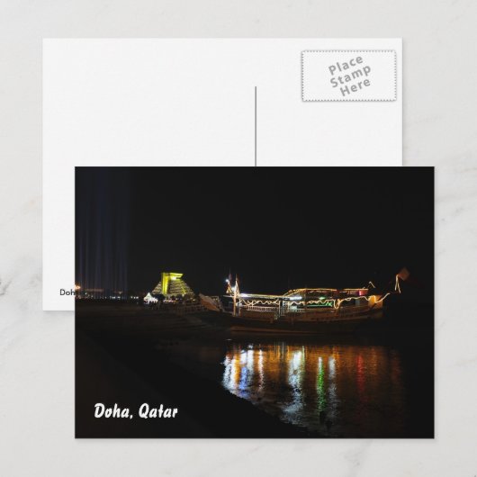Doha-corniche bij nacht briefkaart (Voorkant / Achterkant)