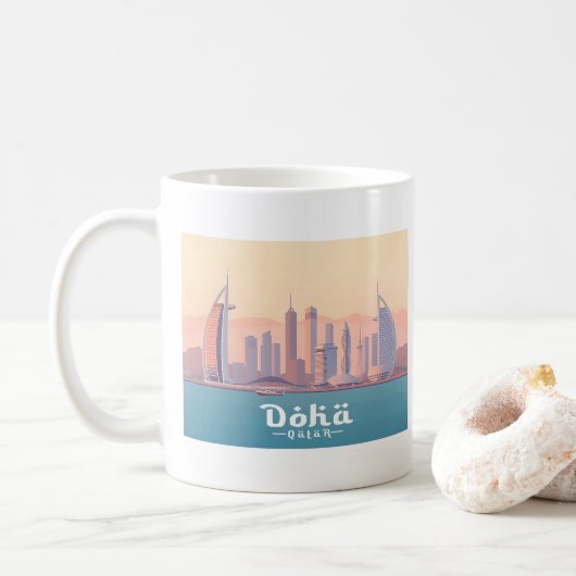 Doha Qatar Arabische Golf Pastelreizen Koffiemok (Met donut)