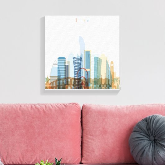 Doha, Qatar | City Skyline Canvas Afdruk (Insitu (Woonkamer))