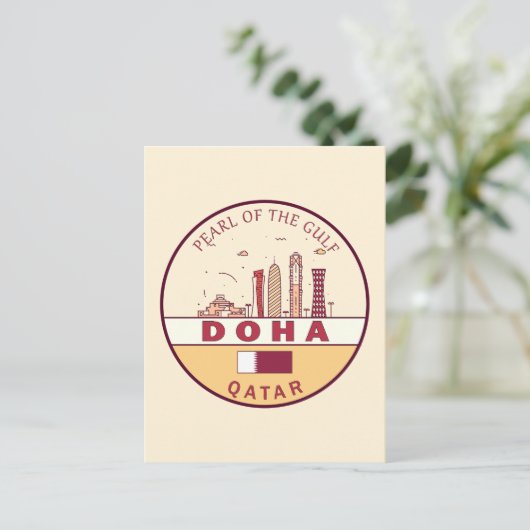 Doha Qatar City Skyline Embleem Briefkaart (Staand voorkant)