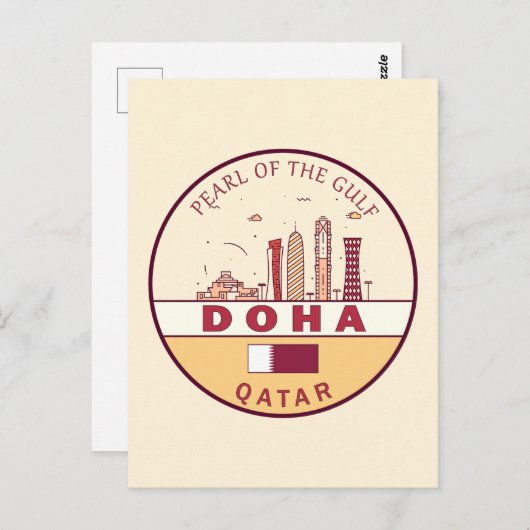 Doha Qatar City Skyline Embleem Briefkaart (Voorkant / Achterkant)