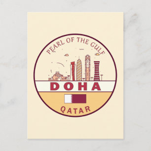 Doha Qatar City Skyline Embleem Briefkaart