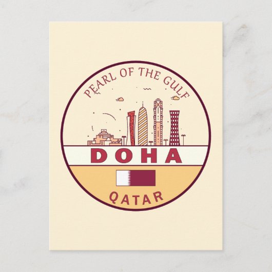 Doha Qatar City Skyline Embleem Briefkaart (Voorkant)