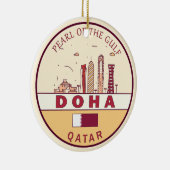 Doha Qatar City Skyline Embleem Keramisch Ornament (Rechts)
