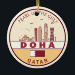 Doha Qatar City Skyline Embleem Keramisch Ornament<br><div class="desc">Doha minimalistisch,  kleurrijk kunstontwerp met monumenten en bezienswaardigheden van de stad in Qatar.</div>