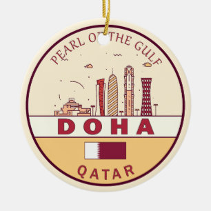Doha Qatar City Skyline Embleem Keramisch Ornament