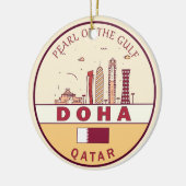 Doha Qatar City Skyline Embleem Keramisch Ornament (Links)