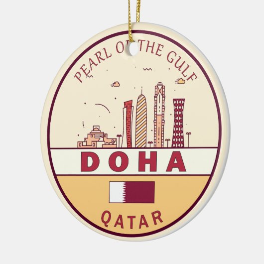 Doha Qatar City Skyline Embleem Keramisch Ornament