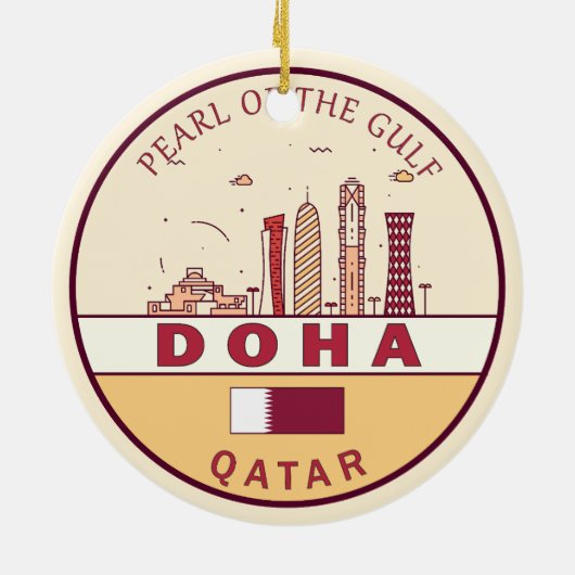 Doha Qatar City Skyline Embleem Keramisch Ornament (Achterkant)