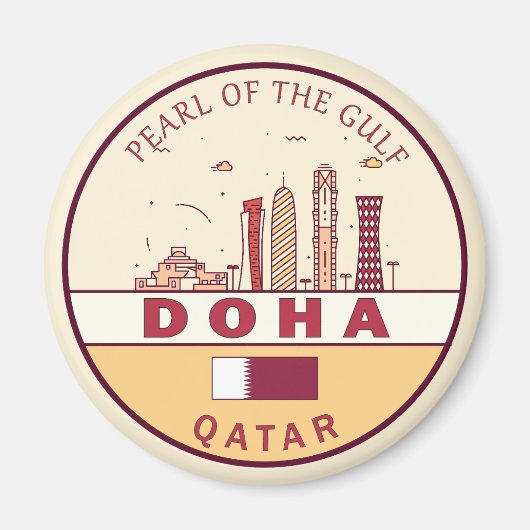 Doha Qatar City Skyline Embleem Magneet (Voorkant)