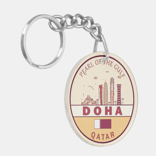 Doha Qatar City Skyline Embleem Sleutelhanger (Voorkant Links)