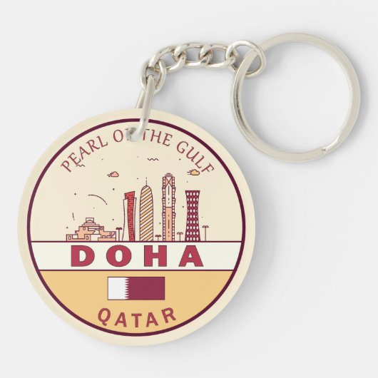 Doha Qatar City Skyline Embleem Sleutelhanger (Achterkant)