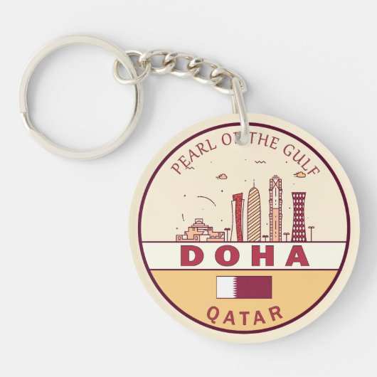 Doha Qatar City Skyline Embleem Sleutelhanger (Voorkant)