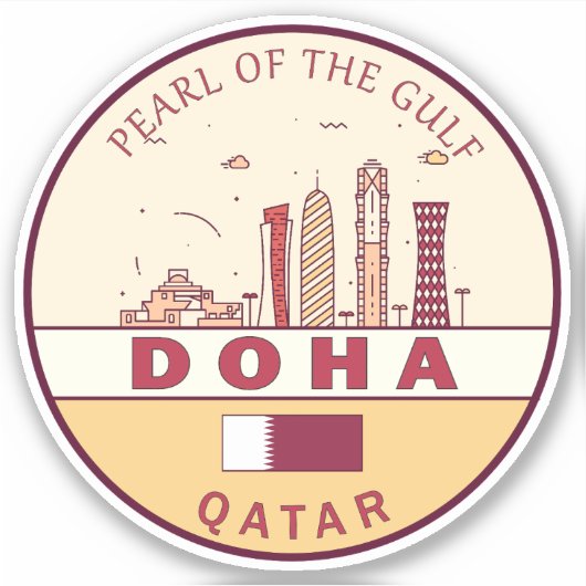Doha Qatar City Skyline Embleem Sticker (Voorkant)