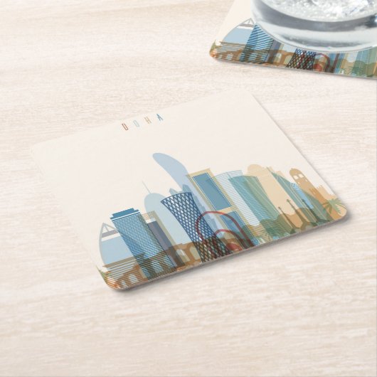 Doha, Qatar | City Skyline Kartonnen Onderzetters (Schuin)