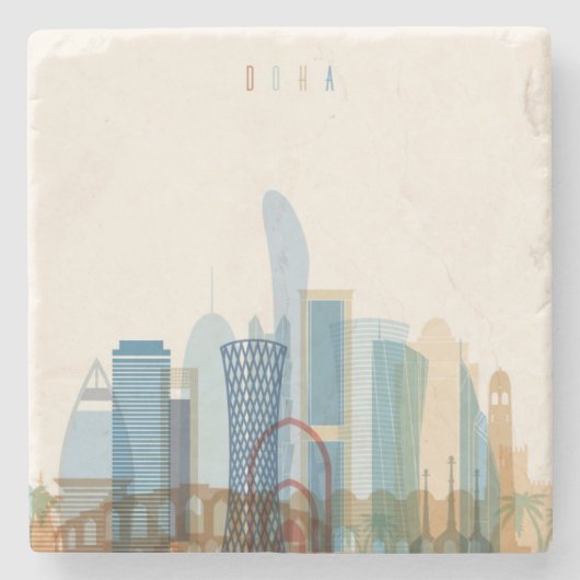 Doha, Qatar | City Skyline Stenen Onderzetter (Voorkant)