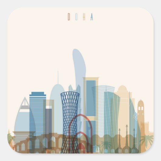 Doha, Qatar | City Skyline Vierkante Sticker (Voorkant)