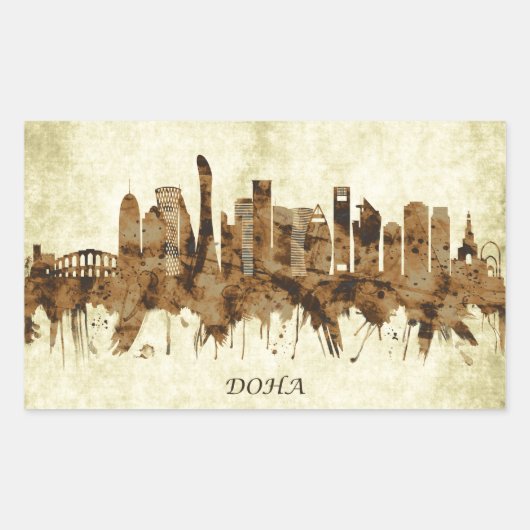 Doha Qatar Cityscape Rechthoekige Sticker (Voorkant)