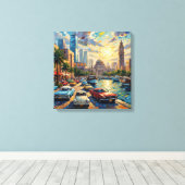 Doha Qatar Corniche Oldtimers Canvas Print Rekbaar (Insitu (Houten vloer))