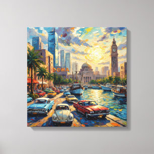 Doha Qatar Corniche Oldtimers Canvas Print Rekbaar