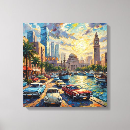 Doha Qatar Corniche Oldtimers Canvas Print Rekbaar (Voorkant)