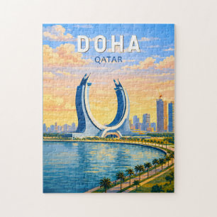 Doha Qatar Illustratie Reis Kunst Vintage Legpuzzel