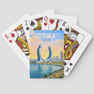 Doha Qatar Illustratie Reis Kunst Vintage Pokerkaarten