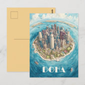 Doha Qatar Reizen Briefkaart (Voorkant / Achterkant)