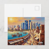 Doha Qatar Reizen Briefkaart (Voorkant / Achterkant)