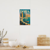 Doha Qatar Silhouette Illustratie Reis Kunst Vinta Poster (Keuken)