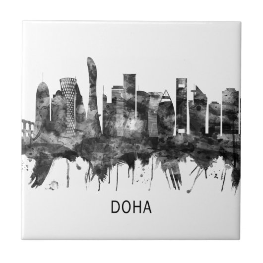 Doha Qatar Skyline BW Tegeltje (Voorkant)