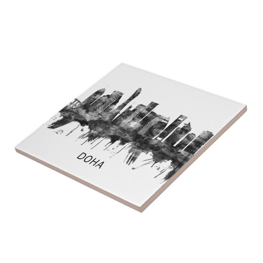 Doha Qatar Skyline BW Tegeltje (Zijkant)