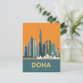  Doha Qatar Skyline Travel Poster Briefkaart (Staand voorkant)