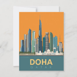 Doha Qatar Skyline Travel Poster Briefkaart