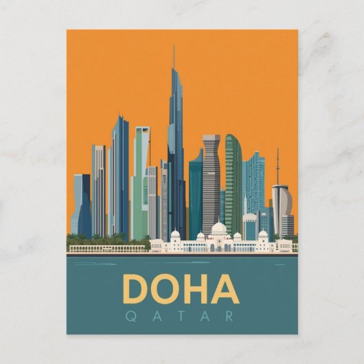  Doha Qatar Skyline Travel Poster Briefkaart (Voorkant)