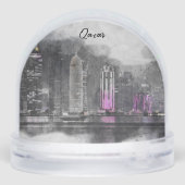 Doha Qatar Skyline Watercolor Snow Globe – Middle  Sneeuwbol (Achterkant)