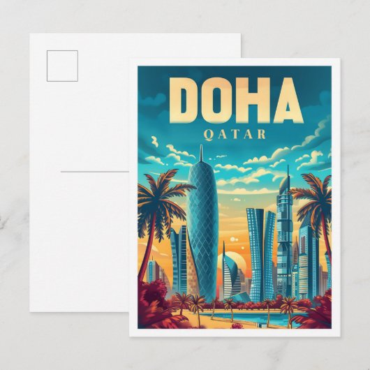 Doha Qatar Vintage Kunst Reizen Illustratie Briefkaart (Voorkant / Achterkant)