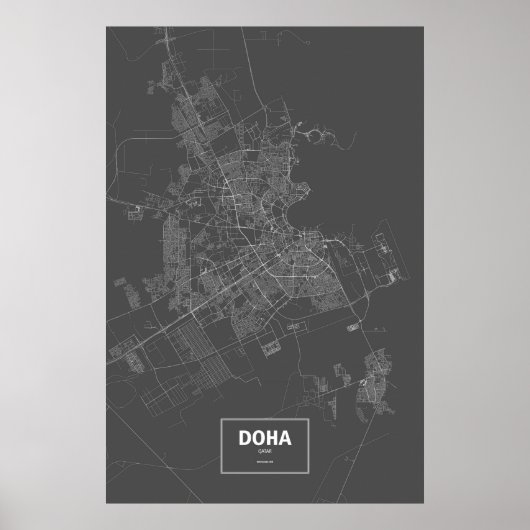 Doha, Qatar (wit op zwart) Poster (Voorkant)