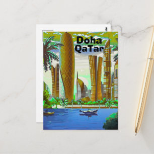 Doha Reisbriefkaart Kunst, Doha Silhouet, Doha Qat Briefkaart