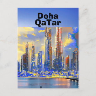 Doha Reisbriefkaart Kunst, Doha Silhouet, Doha Qat Briefkaart